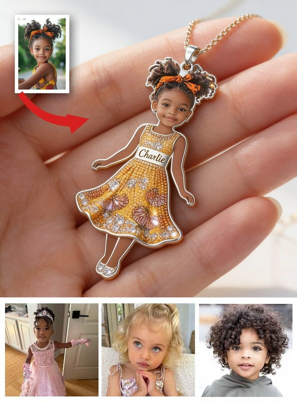 Custom Personalized 5 Year Old Black Kid Photo Shaped Metal Pendant Necklace Sentimental Keepsake Jewelry Gift for Parents