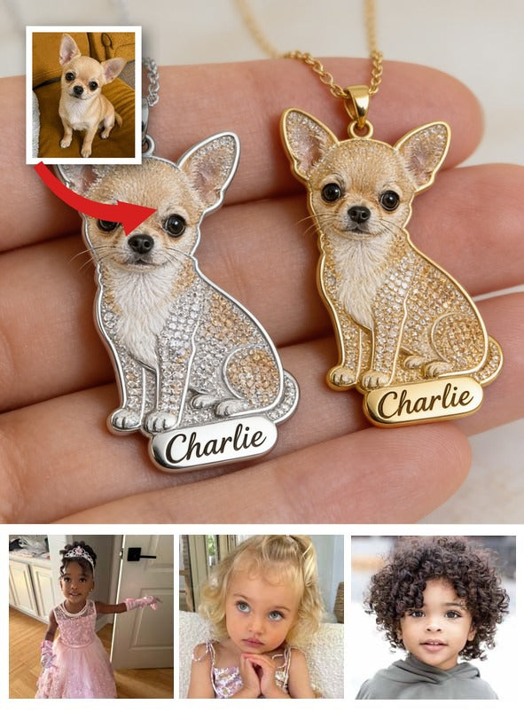 Personalized Sitting Fawn Chihuahua Metal Pendant Necklace Custom Engraved Name Gift for Chihuahua Dog Lovers
