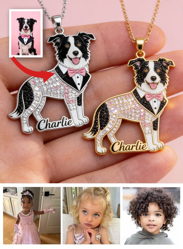 Personalized Black and White Border Collie Custom Name Metal Pendant Necklace, Pet Jewelry Gift for Border Collie Owners and Dog Lovers