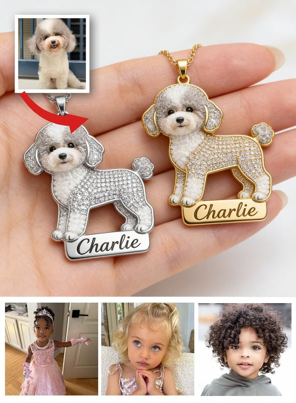 Personalized Sparkling Parti Poodle Custom Name Metal Pendant Necklace, Gift for Poodle Owners and Dog Lovers