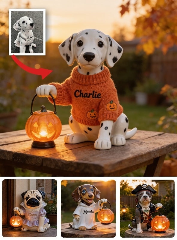 Personalized Halloween Dalmatian Puppy Solar Acrylic Light Garden Decor