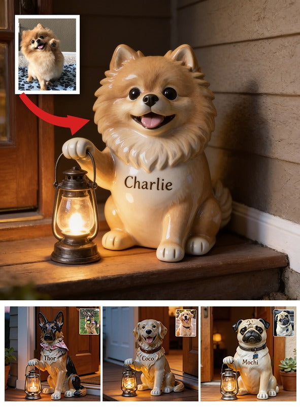 Personalized Fluffy Tan Pomeranian Solar Acrylic Light Dog Lover Garden Decor