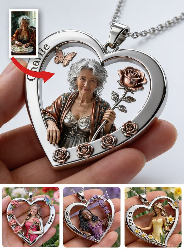 Collier Pendentif Cœur Femme Latine Fleurs de Mois de Naissance Personnalisé