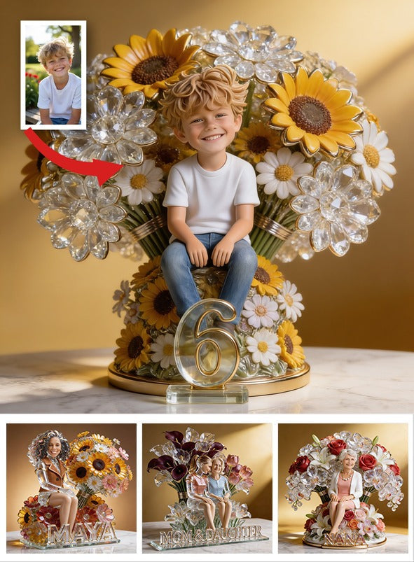 Plaque Acrylique Personnalisée Petit Garçon avec Tournesols, Cadeau pour Fils Petit-fils Neveu