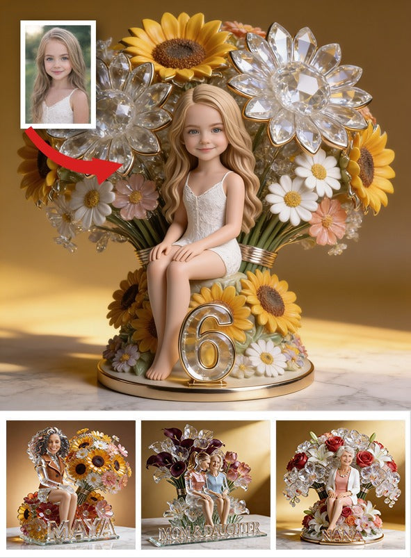 Plaque Acrylique Personnalisée Fille Blonde avec Fleurs Cadeau d'Anniversaire