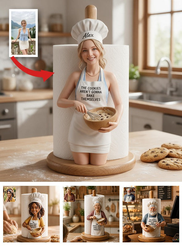 Support à essuie-tout personnalisé Femme Chef Pâtissière Décor de Cuisine Cadeau