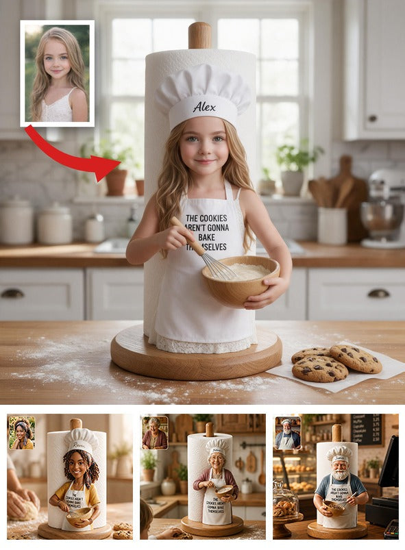 Support à essuie-tout personnalisé Petite Fille Pâtissière, Cadeau de Cuisine pour Fille ou Petite-Fille