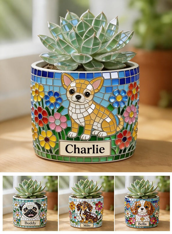 Personalized Fawn and White Chihuahua Puppy Ceramic Plant Pot