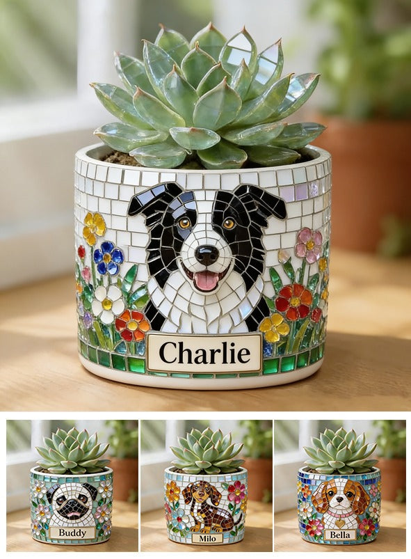 Personalized Black and White Border Collie Ceramic Plant Pot Dog Lover Gift