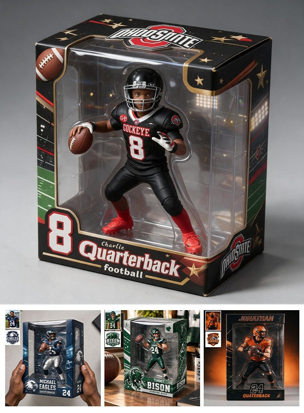 Personalized Black Child Football Player 3D Acrylic Display Box Sports Keepsake