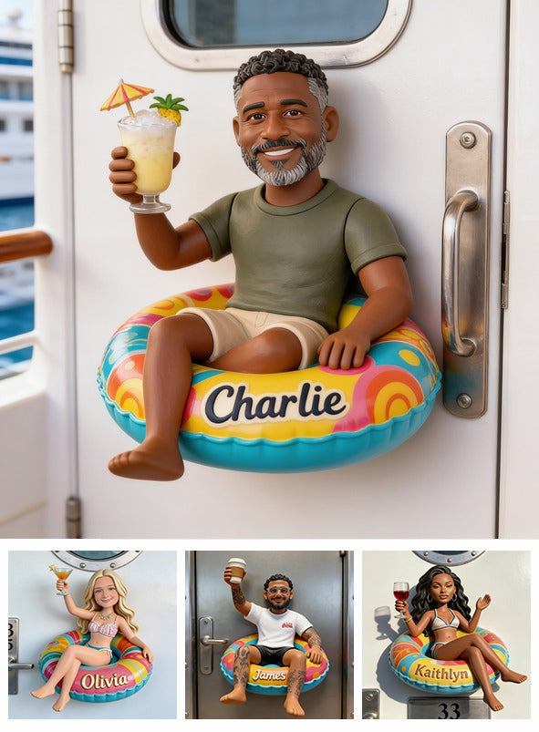 Personalized Middle-Aged Black Man Cruising 3D Magnet, Gift for Dad Husband