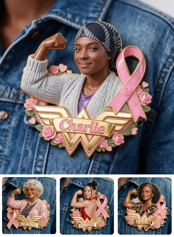 Personalized Black Breast Cancer Woman 3D Embossed Enamel Pin Awareness Gift