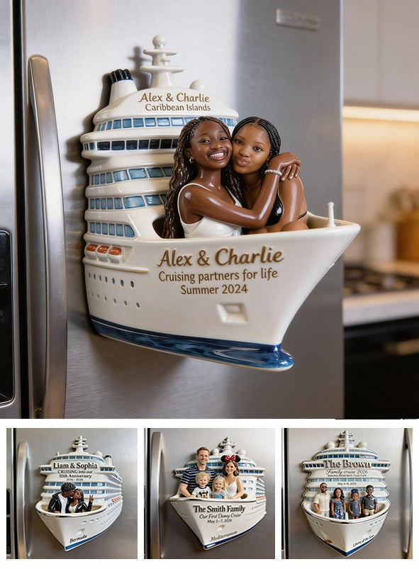 Personalized Black Lesbian Couple Cruise Fridge Magnet Keepsake Gift