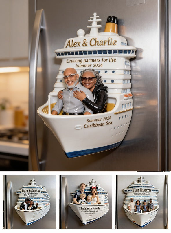 Personalized Middle-Aged Black Couple Cruise Fridge Magnet Travel Keepsake