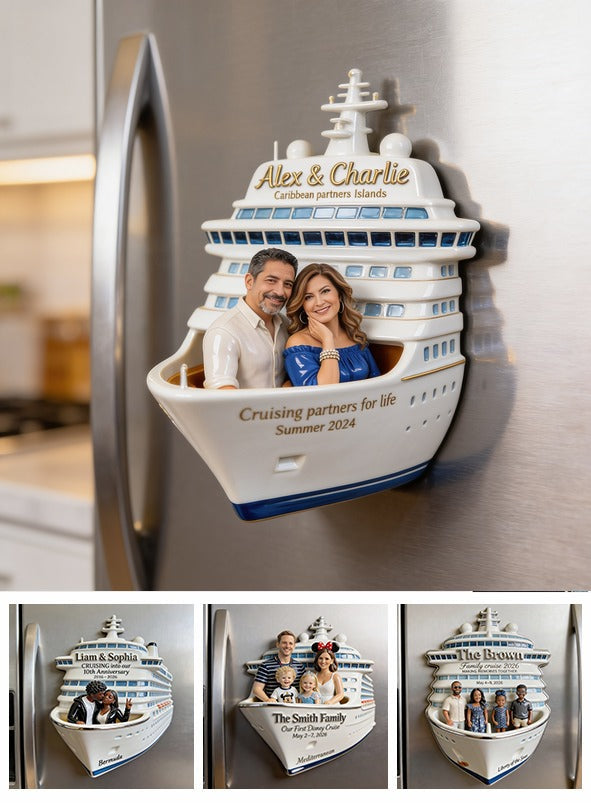 Personalized Middle-Aged Latino Couple Cruise Magnet, Custom Cruising Keepsake Gift