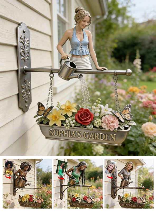 Custom Photo Gardening Woman Wooden Garden Wall Mount Sign Home Decor
