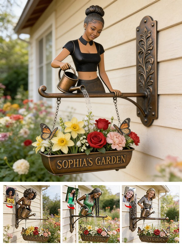 Custom Photo Black Woman Gardener Wooden Wall Mount Garden Sign Home Decor