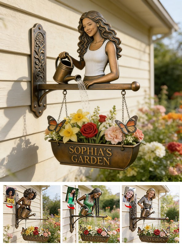 Custom Photo Latina Woman Gardening Wooden Wall Mount Sign Garden Decor Gift