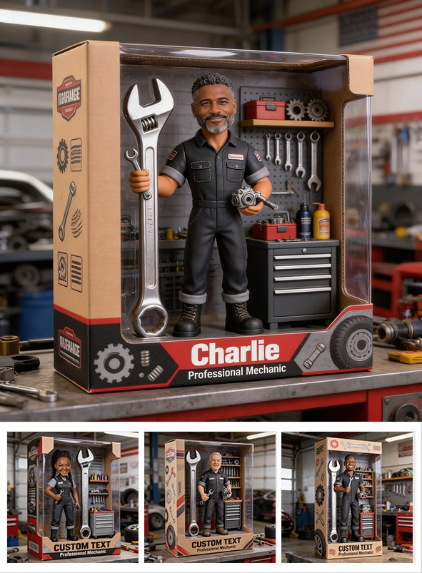 Personalized Middle-Aged Black Man Mechanic Custom Shaped Acrylic Plaque Garage Decor Gift