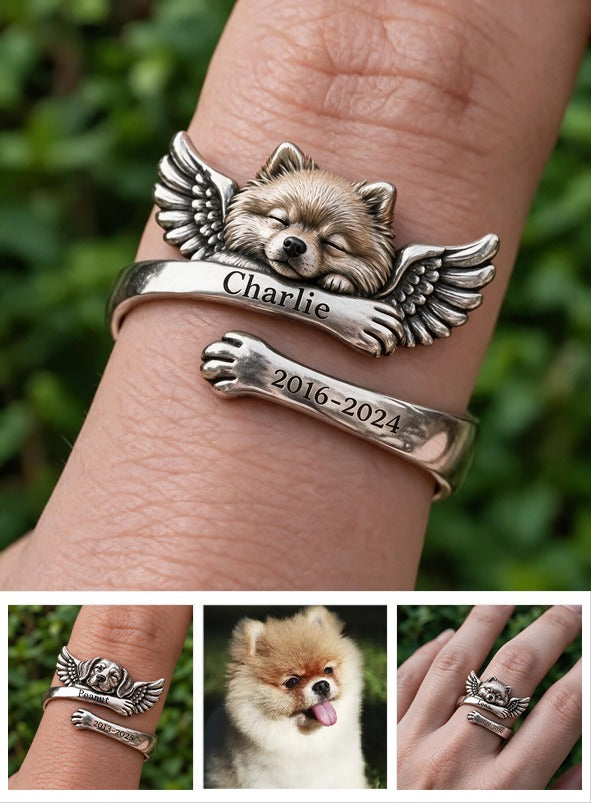 Personalized Fluffy Pomeranian Memorial Adjustable Ring Pet Remembrance Gift