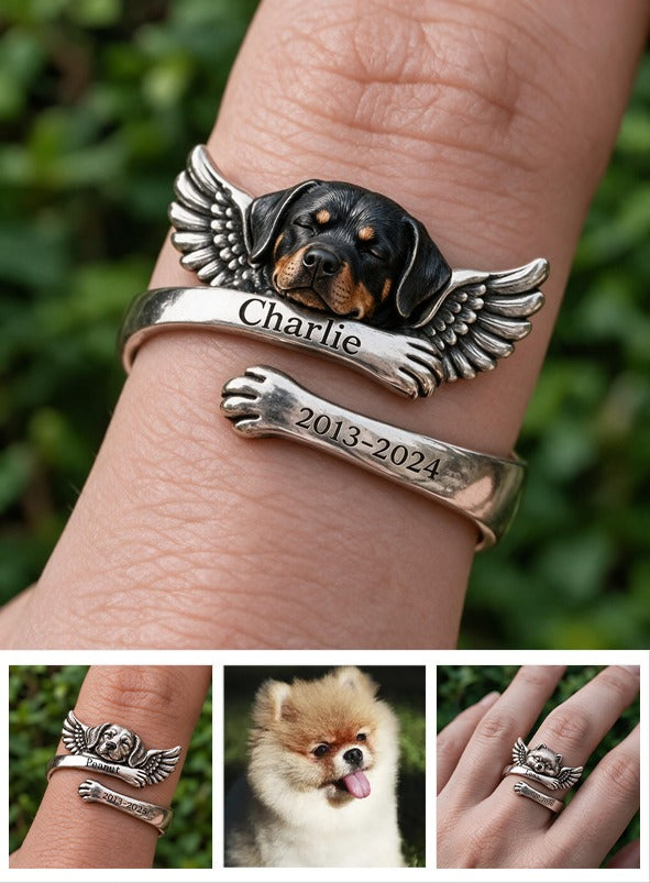 Personalized Black and Tan Adult Rottweiler Adjustable Memorial Ring Pet Keepsake