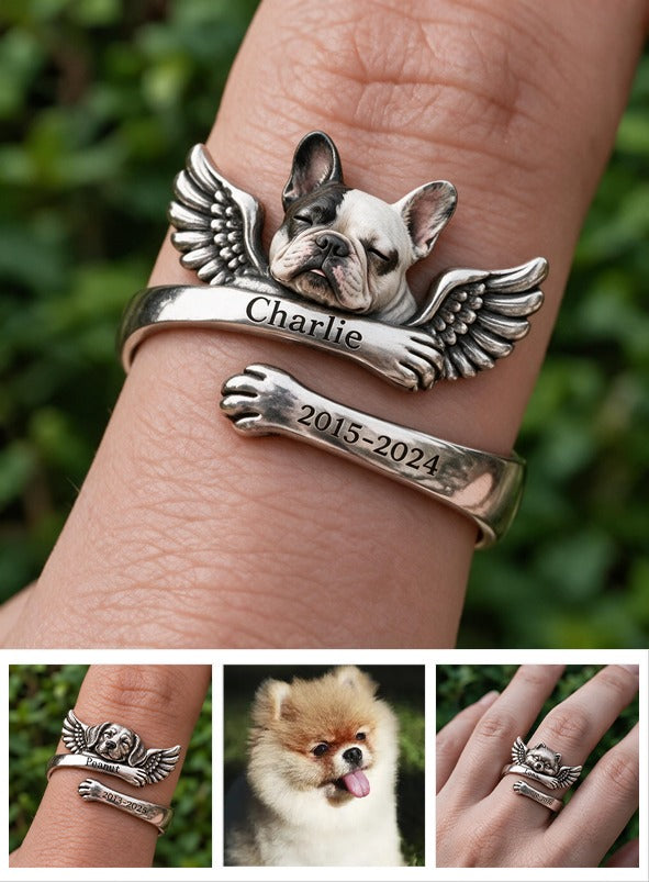 Personalized French Bulldog Memorial Adjustable Ring Pet Loss Keepsake