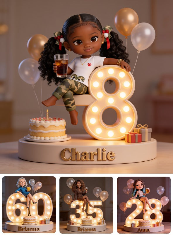 Personalized 8th Birthday Black Little Girl Custom Shaped Acrylic Plaque Gift