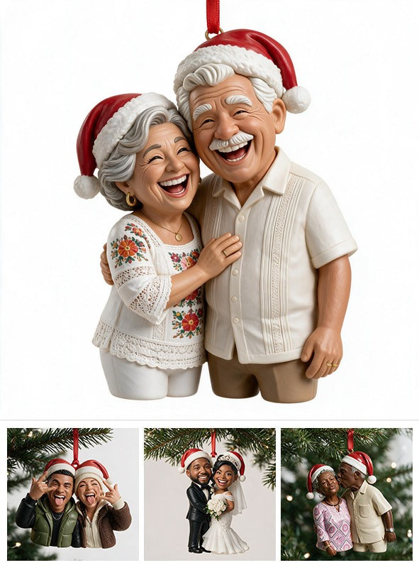 Custom Photo Christmas Older Latino Couple Caricature Ornament Gift