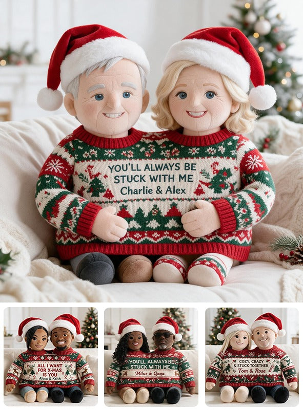 Custom Photo Christmas Older Couple Faux Fur Pillow Gift for Parents Grandparents