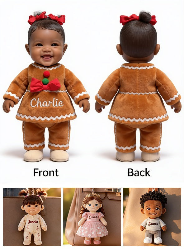 Personalized Christmas Black Christmas Baby Girl Gingerbread Plush Keychain