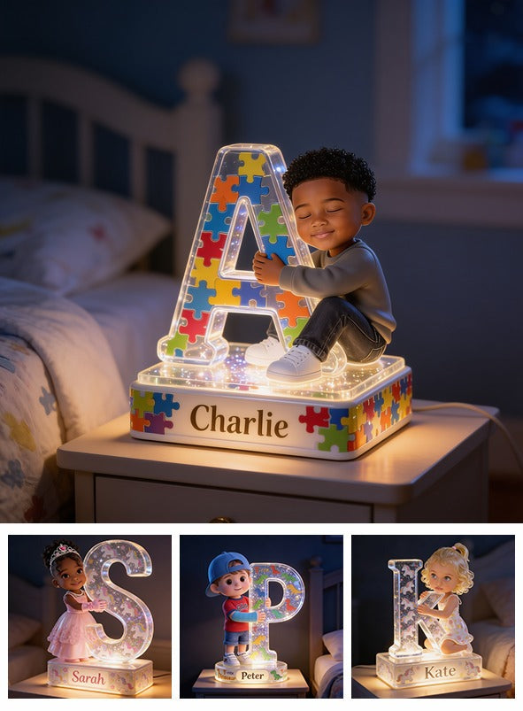 Personalized Black Little Boy Acrylic LED Night Light Kids Bedroom Decor Gift