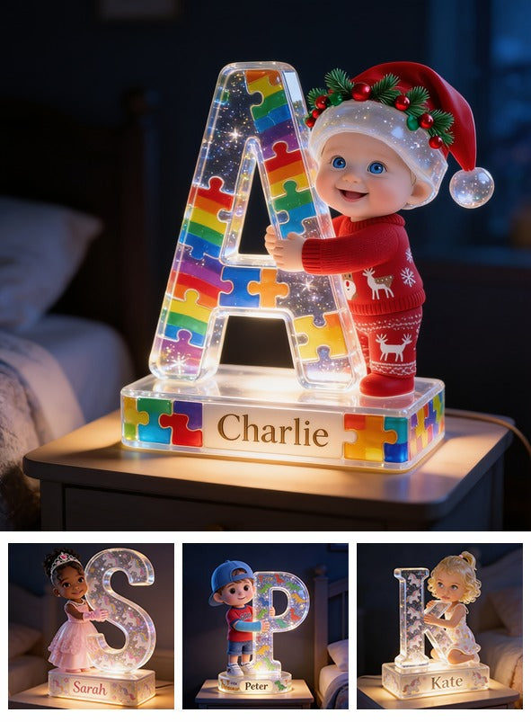 Personalized Christmas Baby Boy Acrylic LED Night Light Holiday Kid Gift