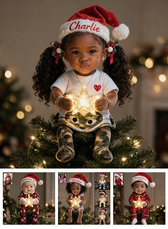Personalized Christmas Black Little Girl LED Light Tree Topper for Daughter Granddaughter Niece