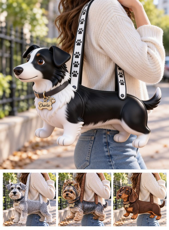 Personalized Black and White Border Collie Custom Shape Tote Bag Dog Lover Gift