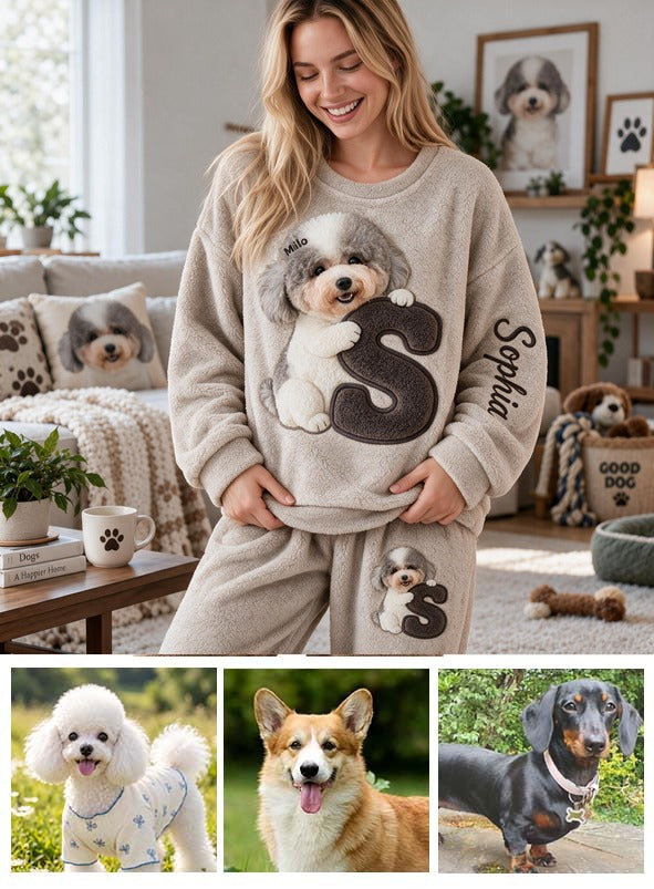 Personalized Adult Curly Fur Poodle Fleece Lounge Set Dog Lover Gift