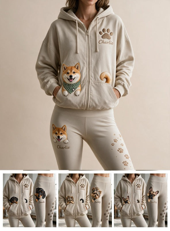 Personalized Tan & White Adult Shiba Inu Zip Hoodie & Leggings Set