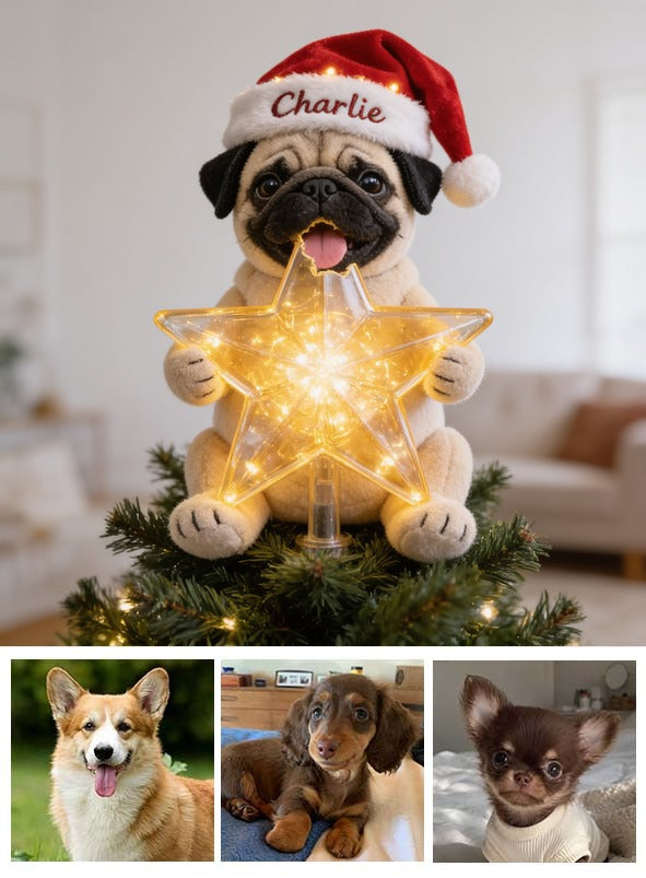 Personalized Christmas Fawn Pug Puppy LED Light Tree Topper Dog Lover Gift