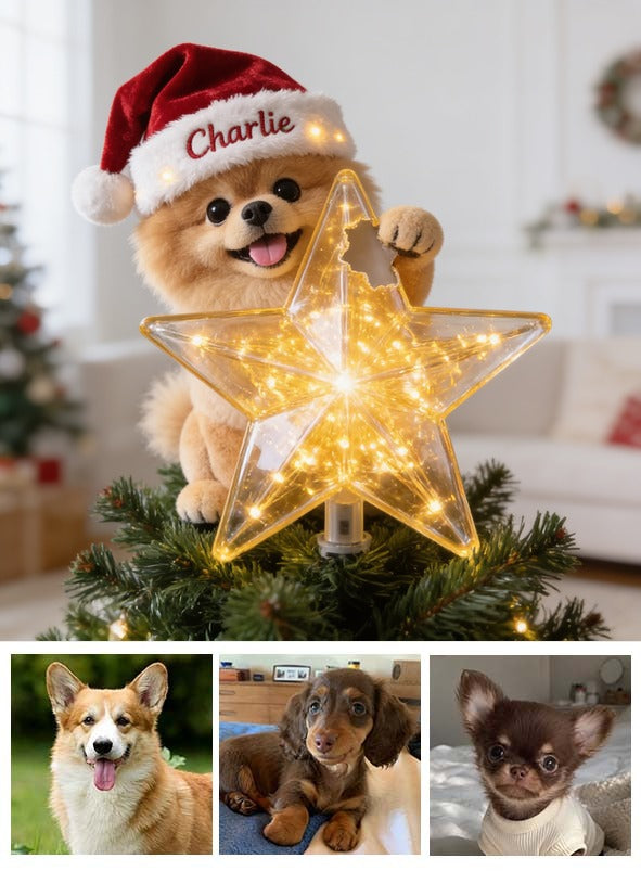 Personalized Christmas Fluffy Pomeranian LED Light Tree Topper Dog Lover Gift