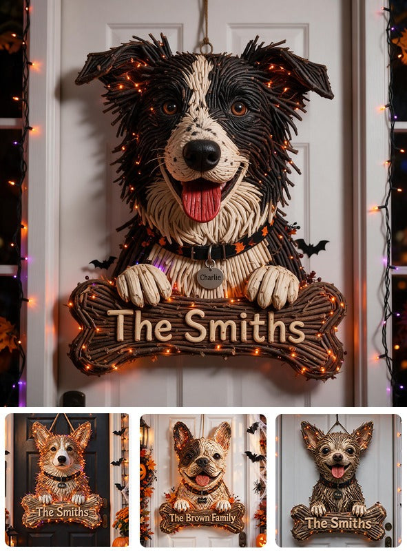 Personalized Halloween Black and White Border Collie LED Light Acrylic Sign