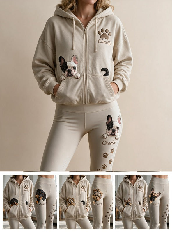 Ensemble de Loungewear Personnalisé Sweat à Capuche et Leggings Bulldog Français Noir et Blanc