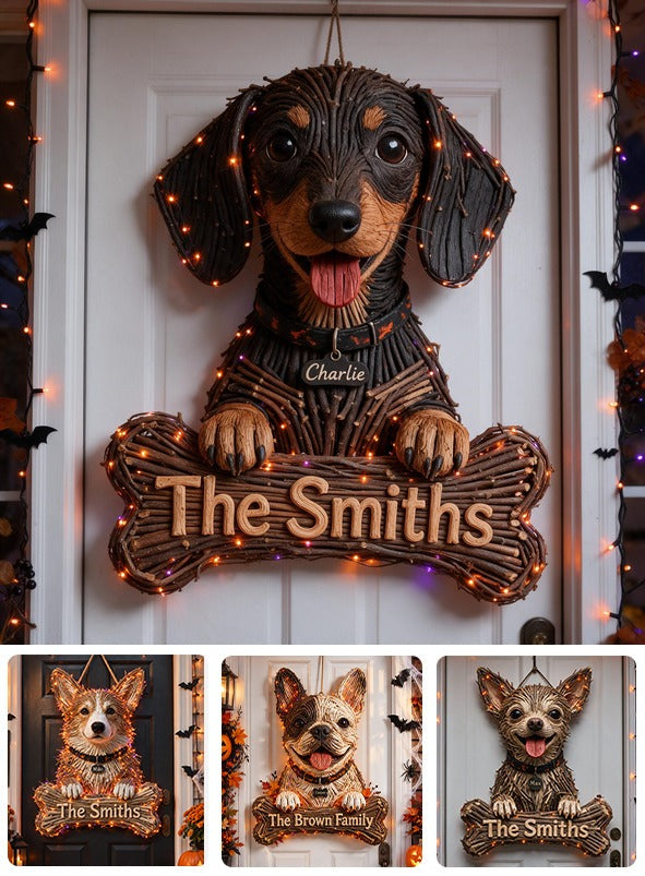 Personalized Halloween Black and Tan Dachshund Puppy LED Light Acrylic Sign