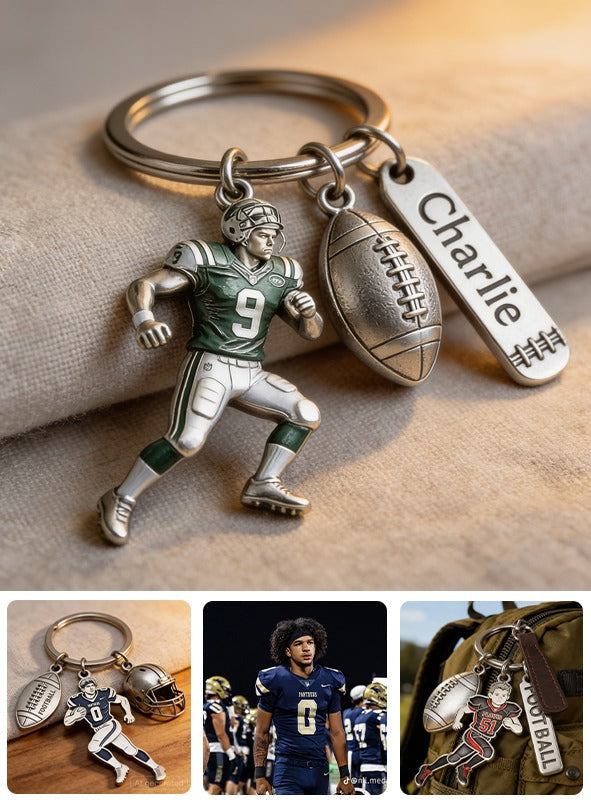 Personalized Adult American Football Player Keychain With Charms Football Fan Gift