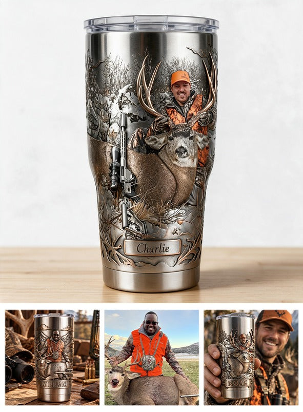 Personalized Middle-Aged Hunter with Deer Hunting Tumbler