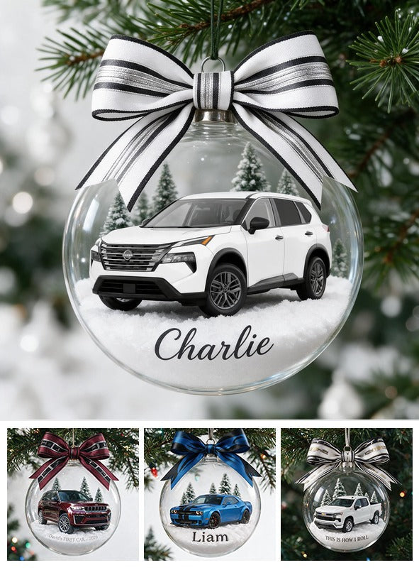 Personalized Christmas White Nissan Rogue Compact SUV Snow Globe Ornament Car Lover Gift
