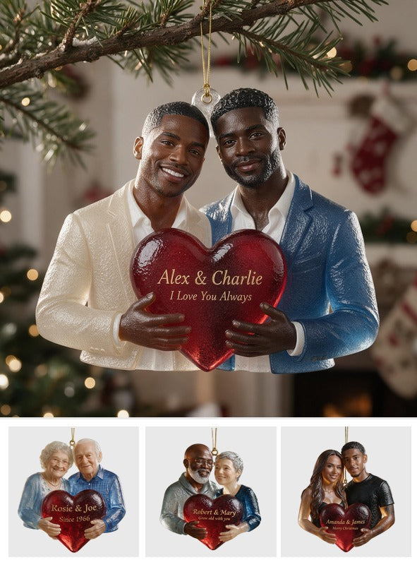 Personalized Black Gay Couple Christmas Glass Ornament Couple Gift