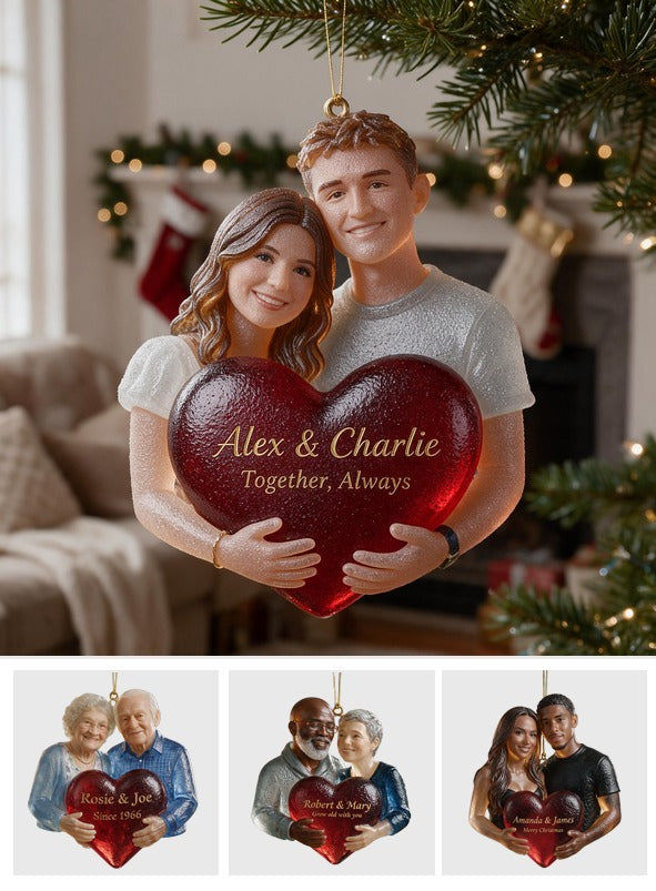 Personalized Christmas Couple Glass Heart Ornament Gift for Husband Wife