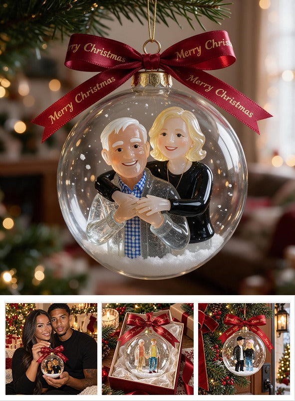 Personalized Christmas Older Couple Snow Globe Ornament Holiday Gift