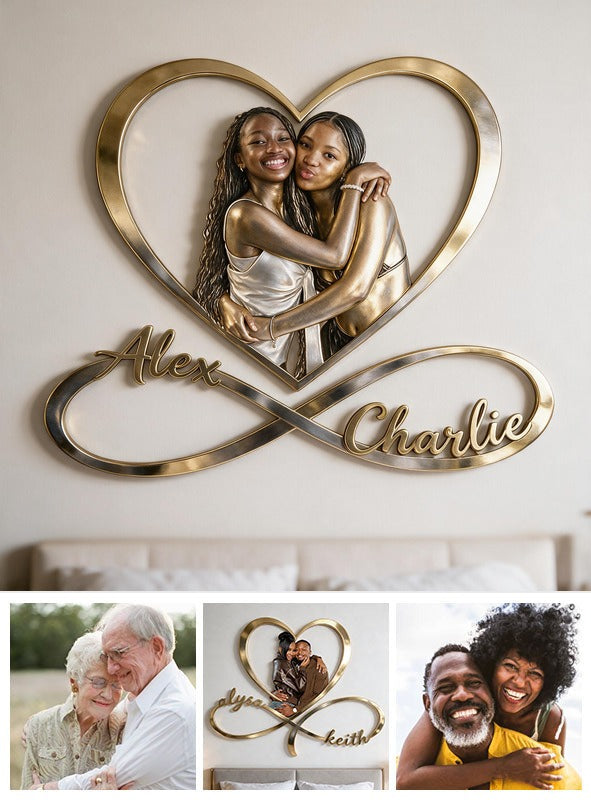 Panneau Métallique Personnalisé Photo Couple Lesbien Noir Infini