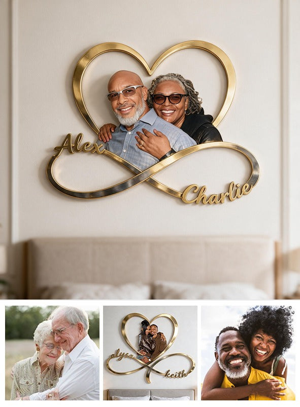 Panneau Métallique Infini Personnalisé Couple Noir d'Âge Moyen Décor de Chambre