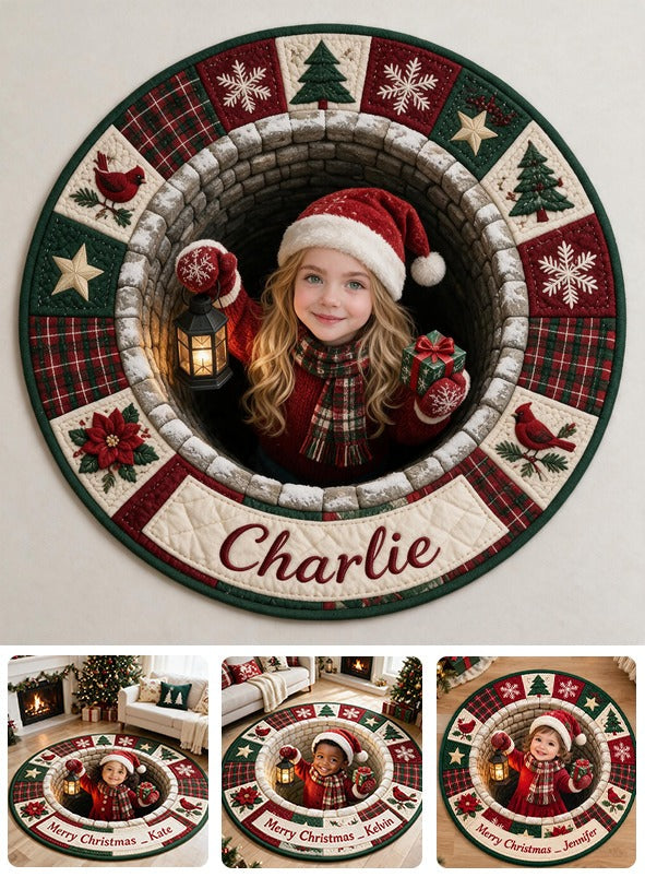 Personalized Christmas Little Girl Non-Slip Tufted Rug, Custom Holiday Gift
